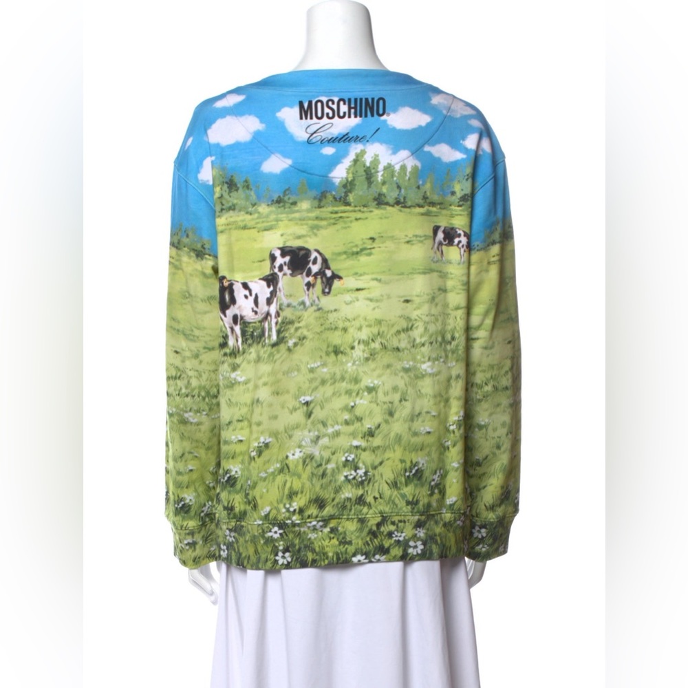 Moschino Couture Countryside Cow Scoop Neck Sweatshirt Size S US 4/6 - Picture 8 of 13